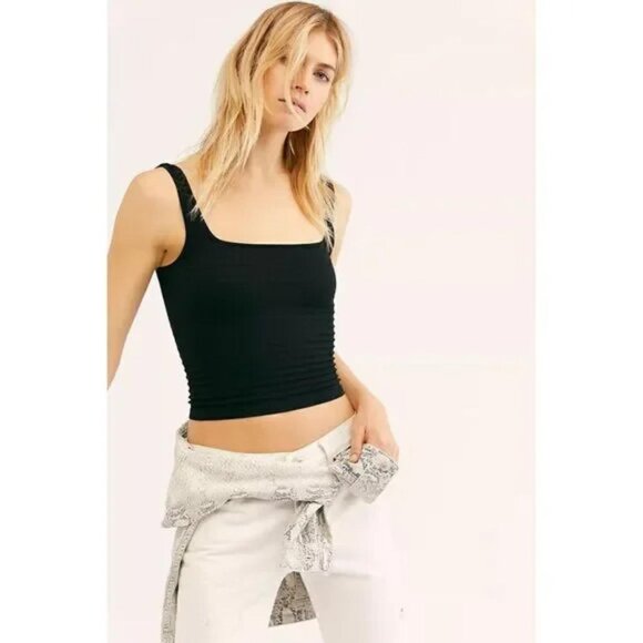 Intimately free people Black Cropped Tank Top square neck seamless xs/s - Picture 1 of 7